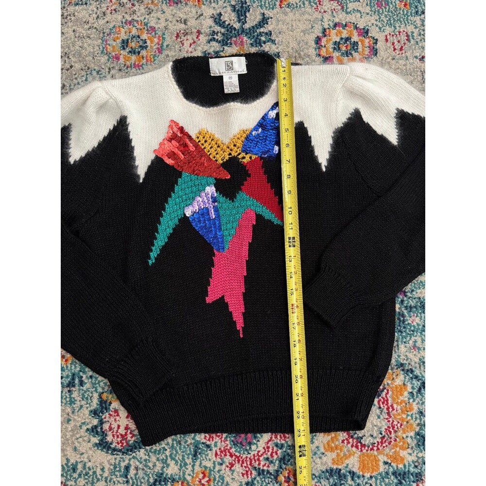 Vintage 80s Illustrations Wool Blend Sequin Pullover Sweater Size Medium - Picture 6 of 7